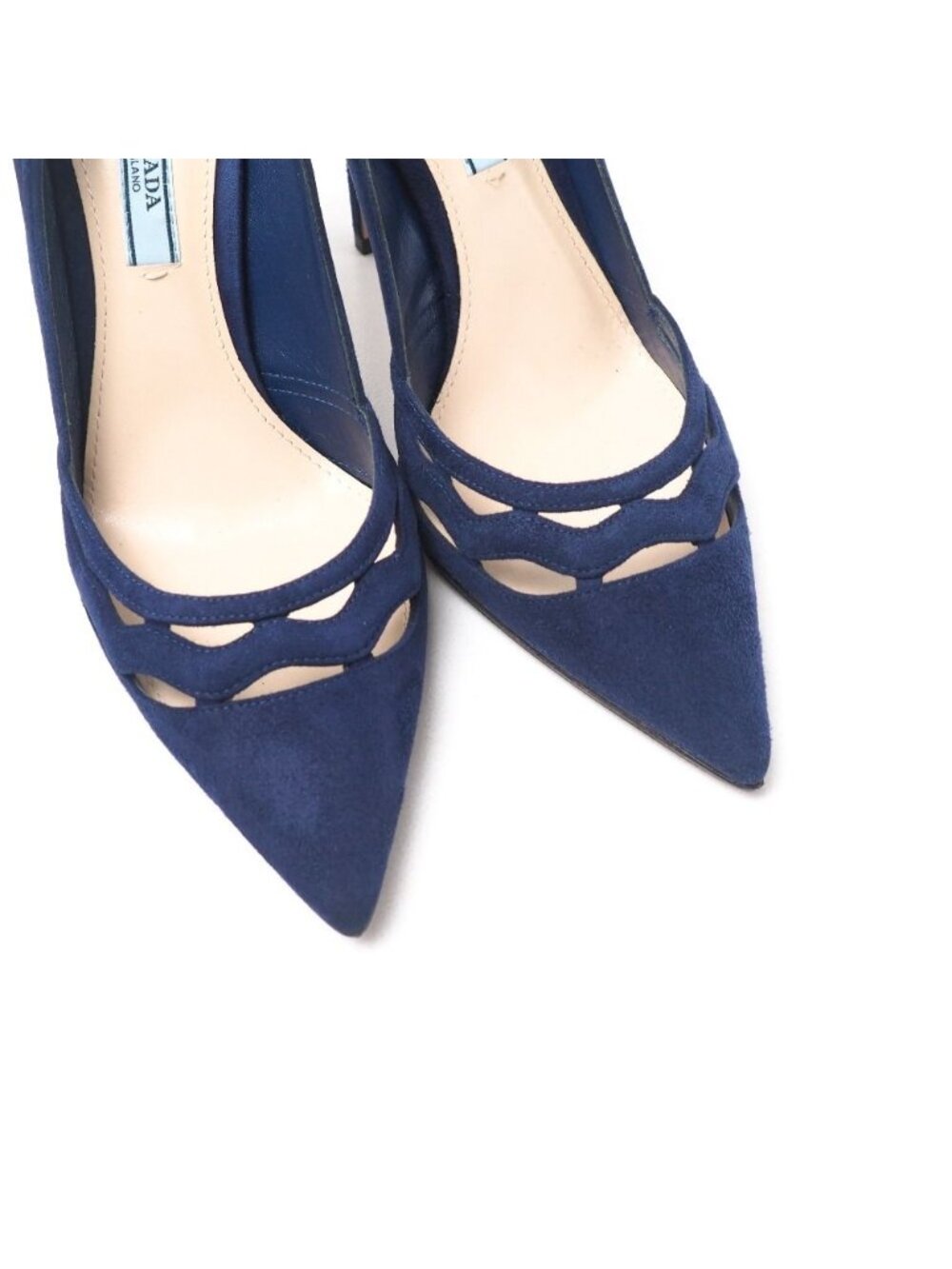 Prada Pumps 37.5 Suede Cutout High Heels Pointed Toe Shoes - Picture 5 of 7